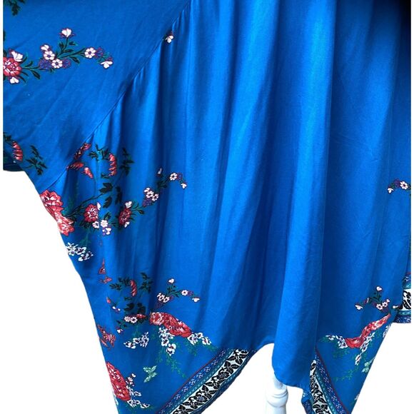 Flying Tomato Kimono Jacket Robe Kaftan Cover Up Blue Red Floral Sz S/M Boho - Picture 9 of 10